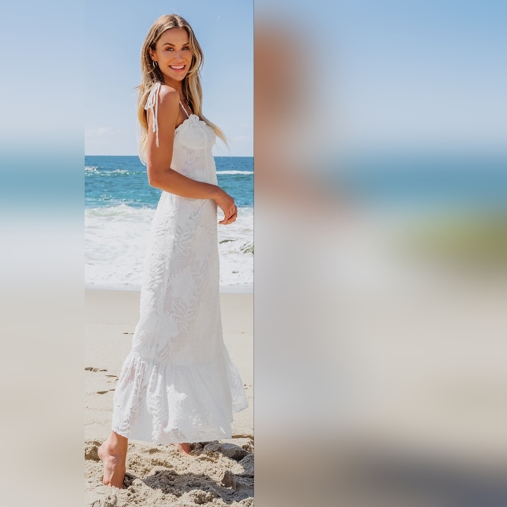 NWT White Sweetheart Tie Shoulder Hem Maxi Dress - Picture 5 of 7